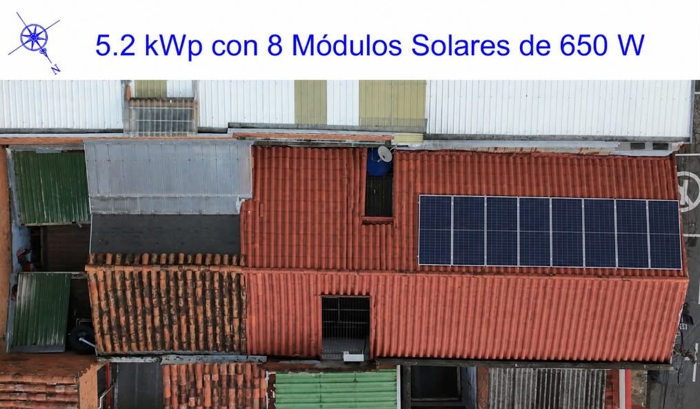 Plano del sistema de 5.2 kWp con 8 módulos solares de 650 W
